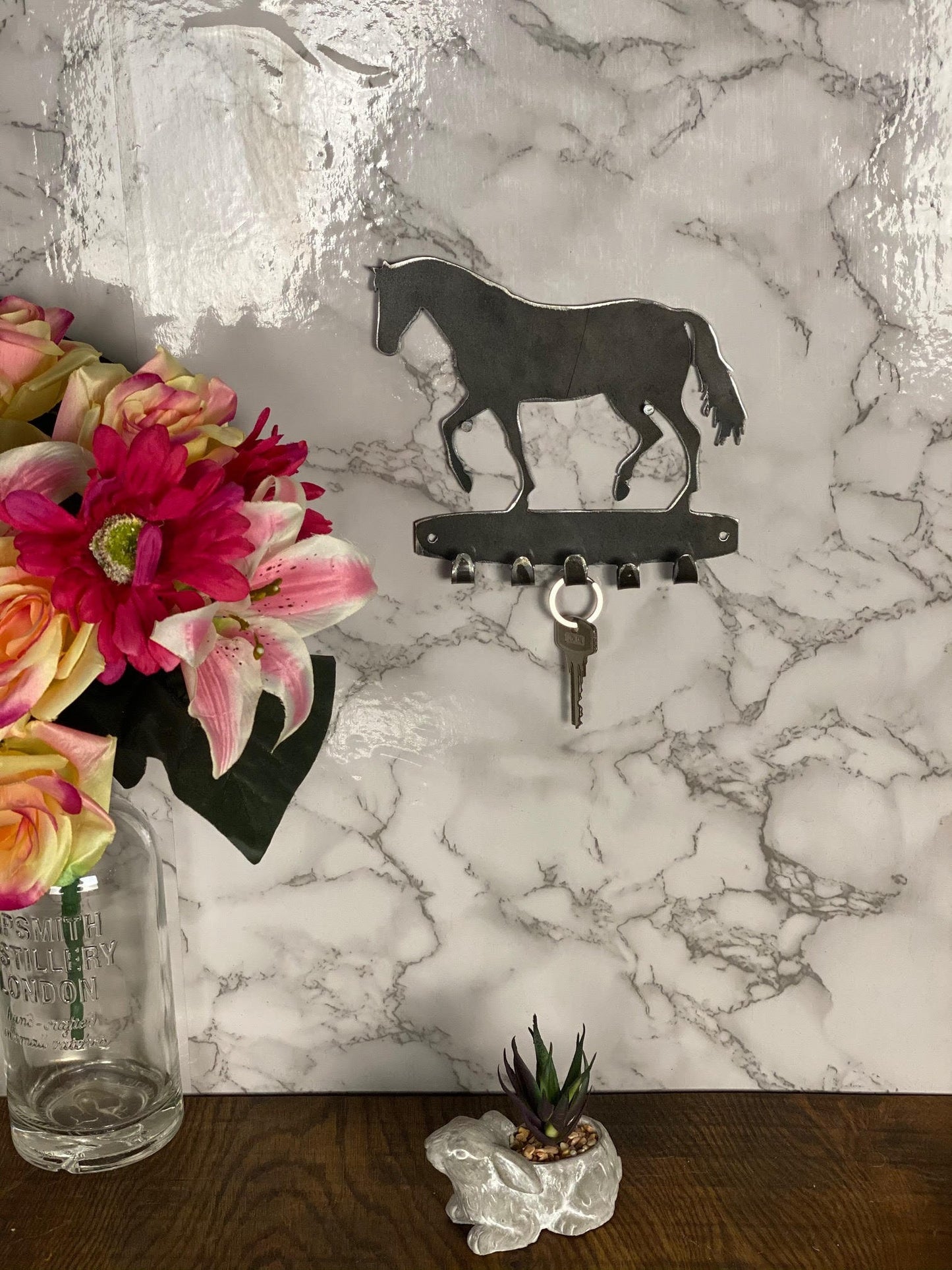 Horse Pony Equestrian Equine Modern Art Key Hook Key Rack Brushed Steel Home D image 1