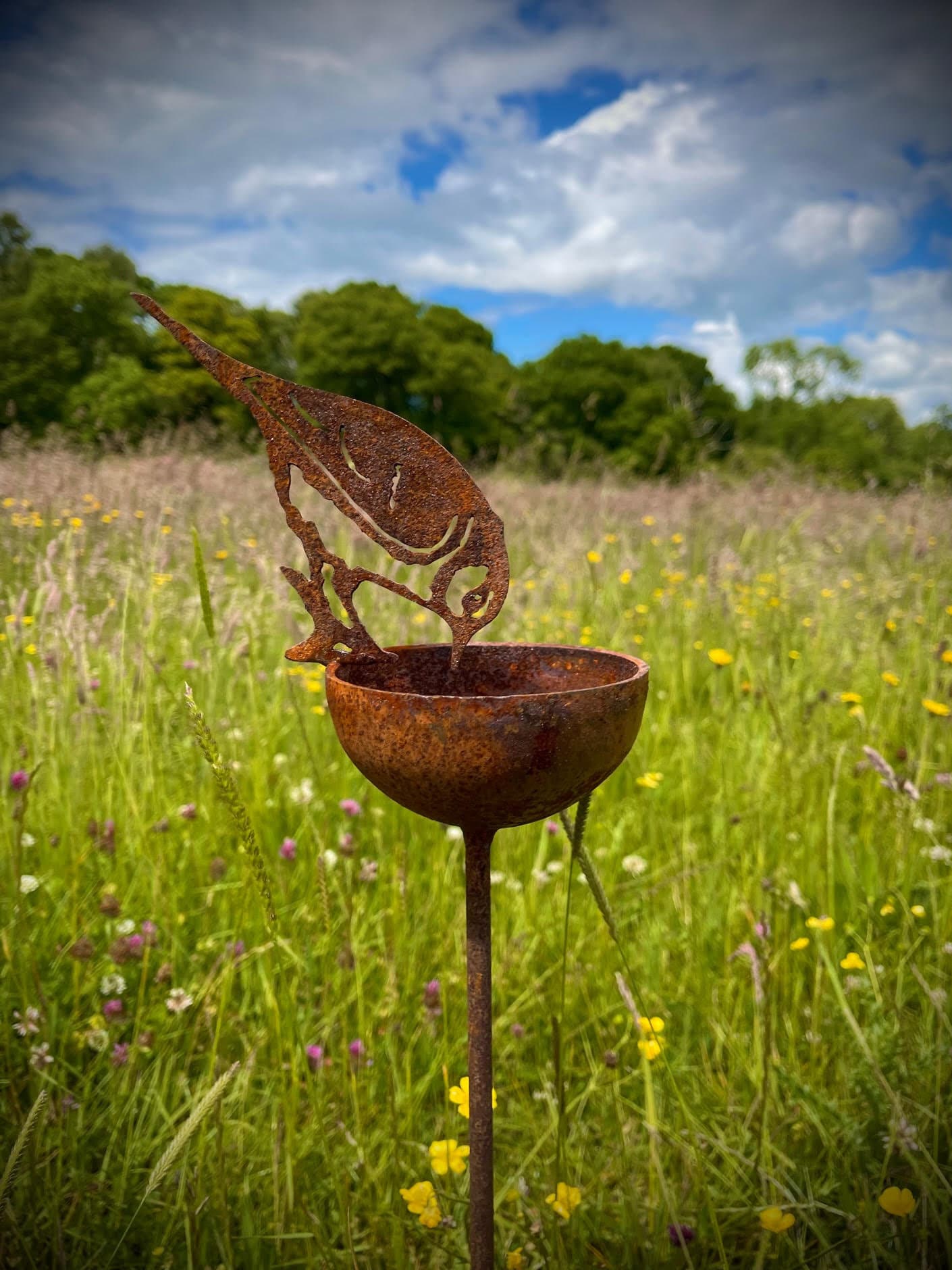 Rain Catcher Bird Bowl Water Catcher Bird Bath Rustic Rusty Garden Art Yard Ar image 4