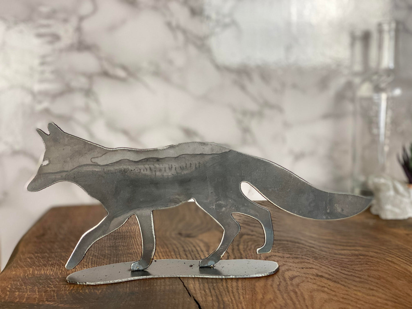 Fox Walking Sculpture Hunting Wildlife Brushed Steel Home Interior Design Pres image 2