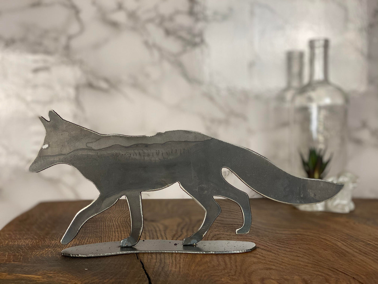 Fox Walking Sculpture Hunting Wildlife Brushed Steel Home Interior Design Pres image 1