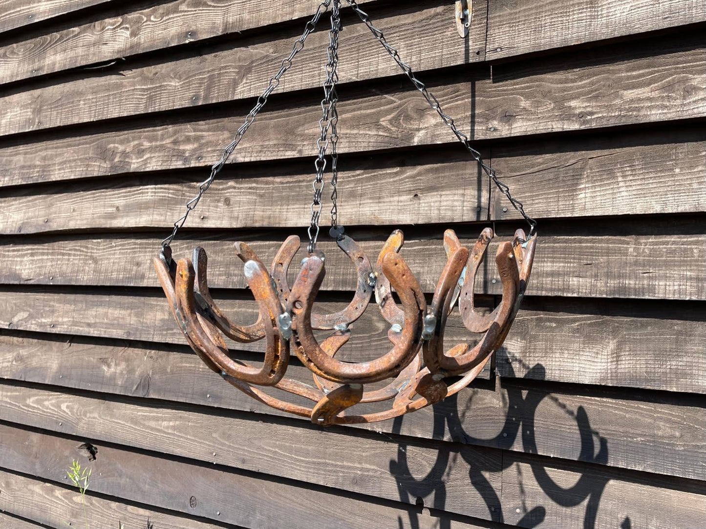 Horseshoe Hanging Basket Flowers Rustic Rusty Love Garden Art Yard Art Present image 3