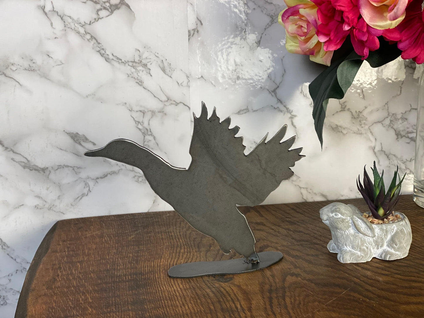 Flying Duck Bird Wildlife Brushed Steel Metal Art Home Sculpture Interior Desi image 1