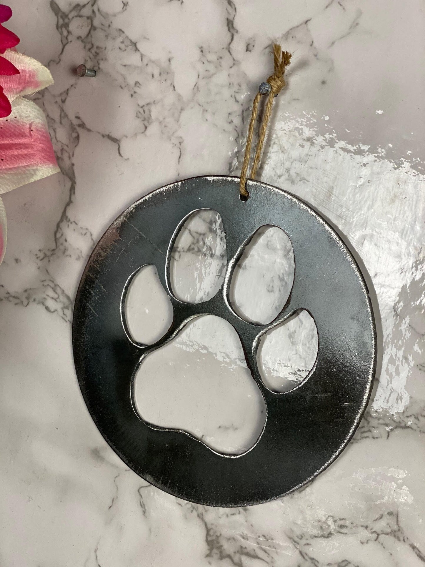 Dog Cat Paw Pet Memorial Brushed Steel Effect Metal Art Wall Hanging Present G image 1