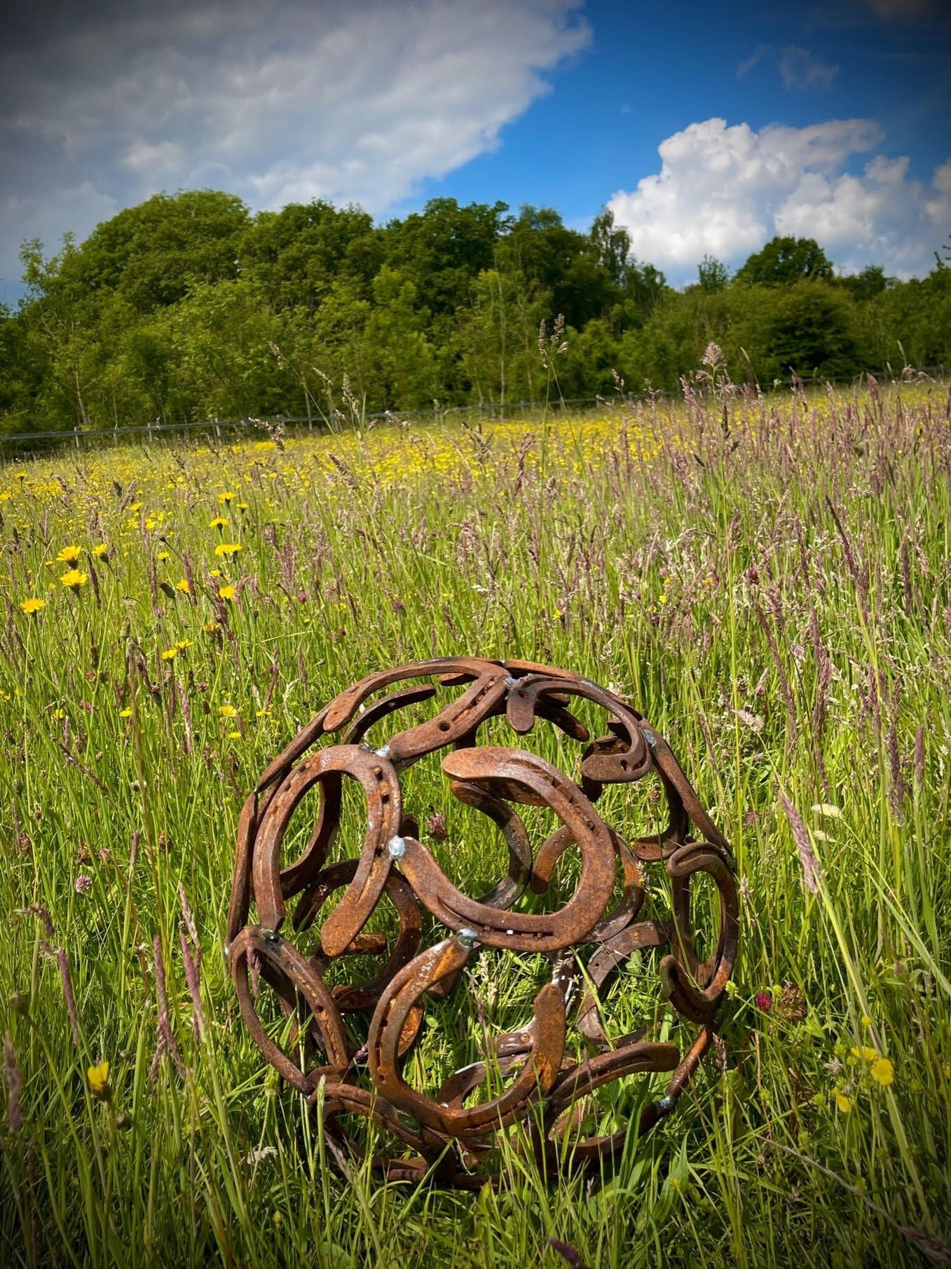 Horseshoe Sphere Ball Circle Metal Horse Shoe Rustic Rusty Love Garden Art Yar image 2