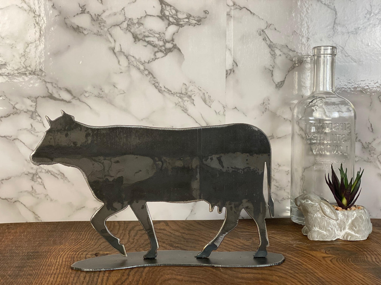 Cow Bull Cattle Sculpture Farm Farming Wildlife Brushed Steel Home Interior De image 1