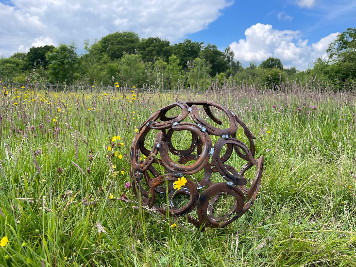 Horseshoe Sphere Ball Circle Metal Horse Shoe Rustic Rusty Love Garden Art Yar image 4