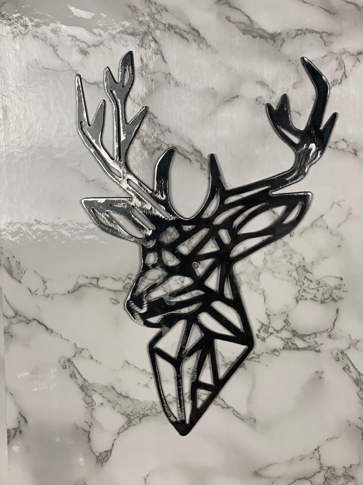 Geometric Stag Head Deer Stalking Hunting Shapes Brushed Steel Wall Art Modern image 3