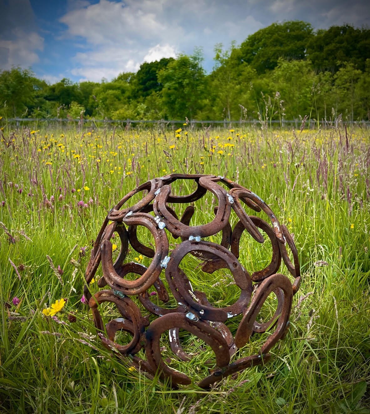 Horseshoe Sphere Ball Circle Metal Horse Shoe Rustic Rusty Love Garden Art Yar image 3