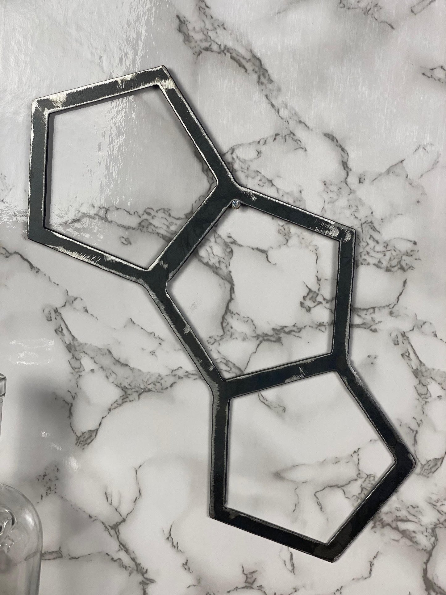 Geometric Hexagonal Shapes Brushed Steel Wall Art Modern Home Design Present G image 2