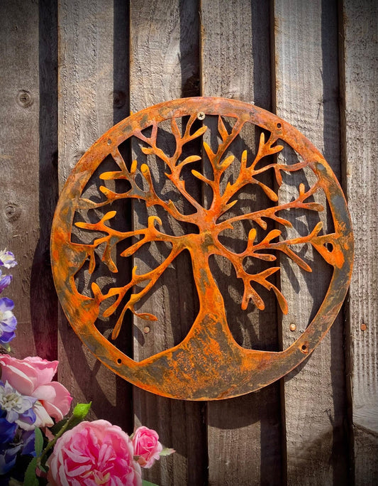 Tree of Life Sign Rustic Rusty Garden Art Yard Art Present Gift Idea image 1