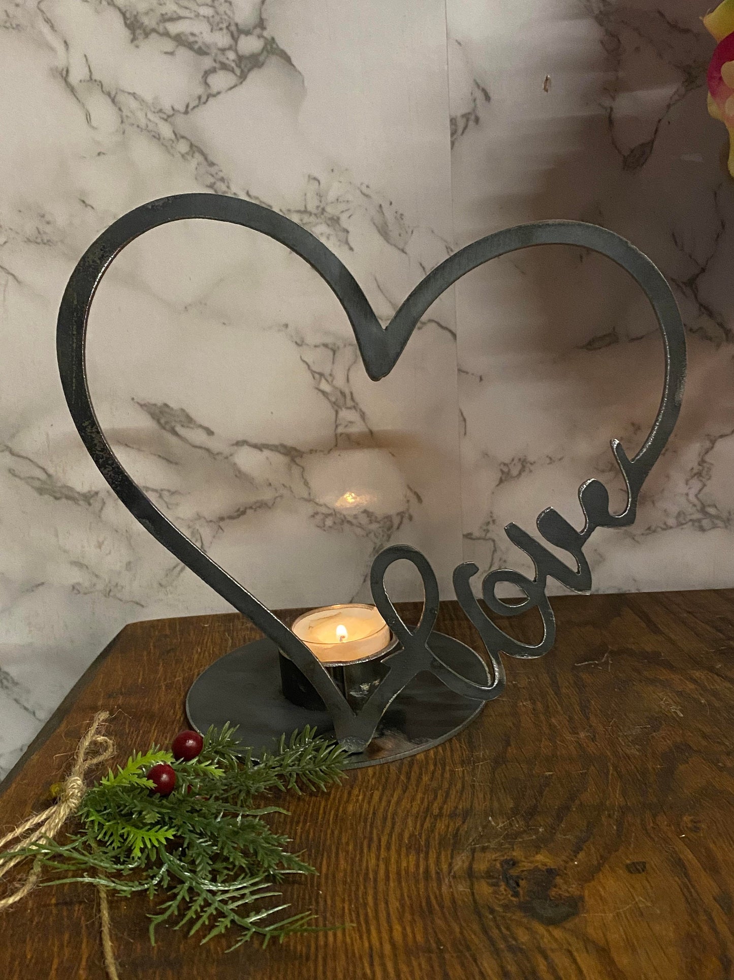 Love Heart Candle Holder Metal Art Present Gift Holiday Candle Stocking Gift I image 1