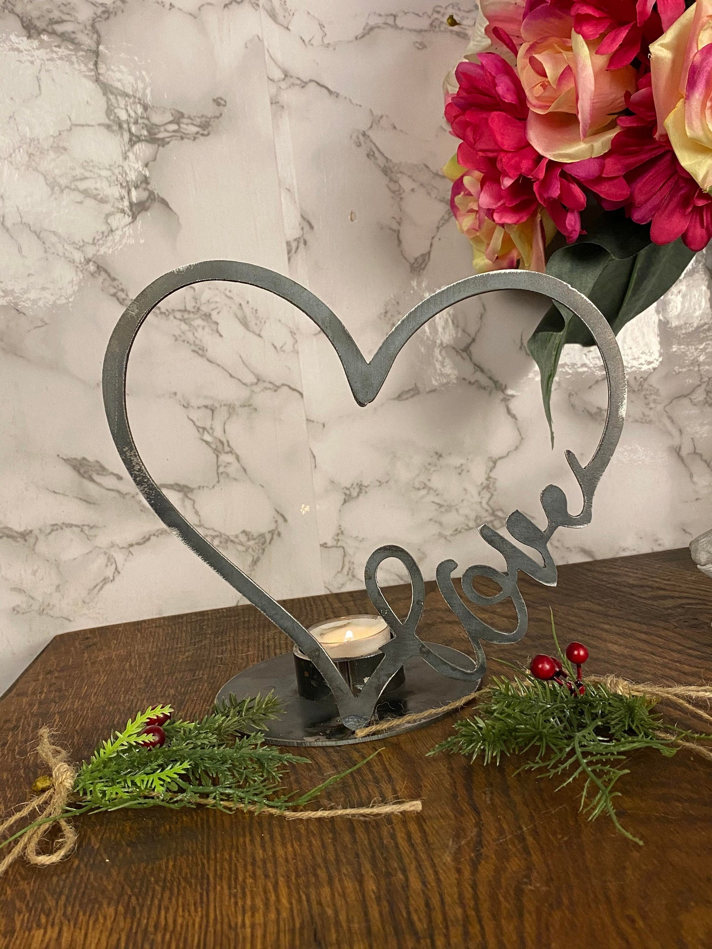 Love Heart Candle Holder Metal Art Present Gift Holiday Candle Stocking Gift I image 3
