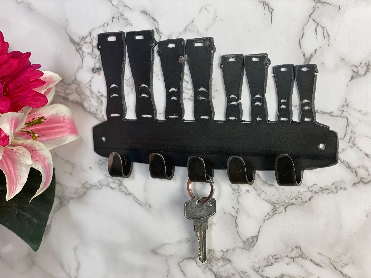 Welly Boot Family Wellies Wellingtons Key Hook Key Rack Brushed Steel Metal Ar image 2