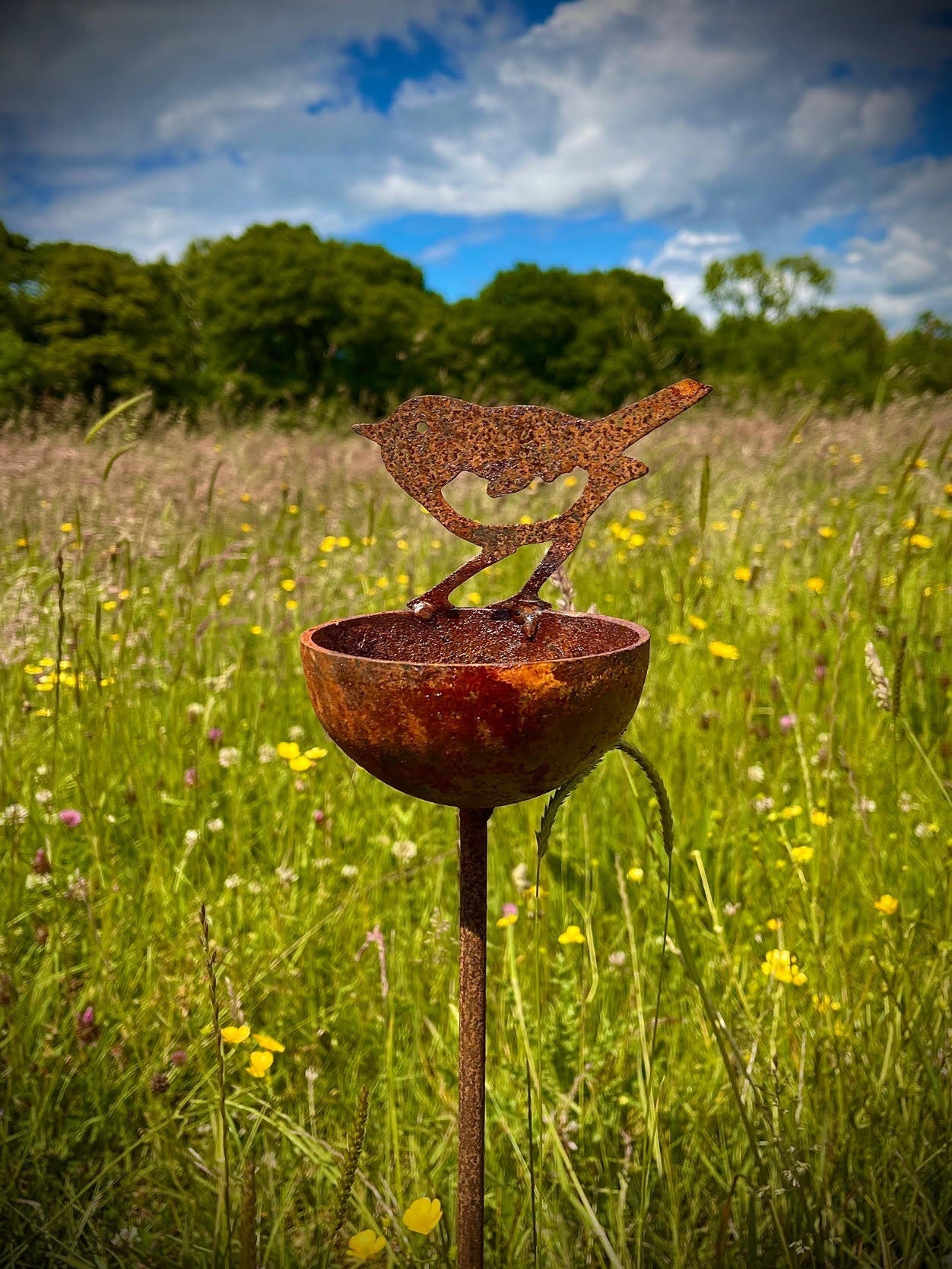 Rain Catcher Bird Bowl Water Catcher Bird Bath Rustic Rusty Garden Art Yard Ar image 6