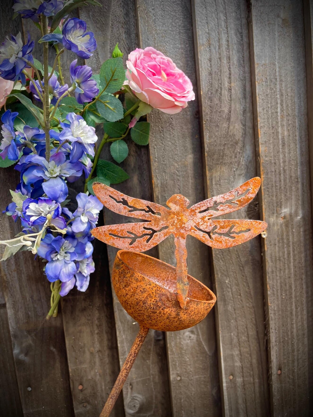 Rain Catcher Bird Bowl Water Catcher Bird Bath Rustic Rusty Garden Art Yard Ar image 1