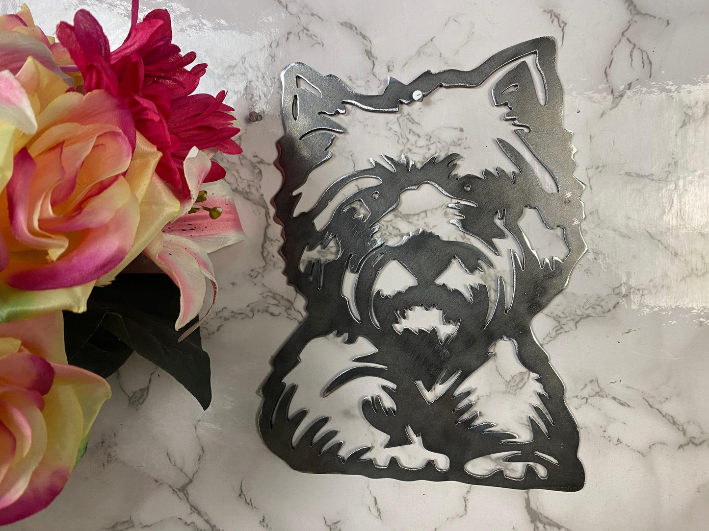 Yorkshire Terrier Dog Pet Memorial Brushed Steel Home Wall Art Interior Design image 1