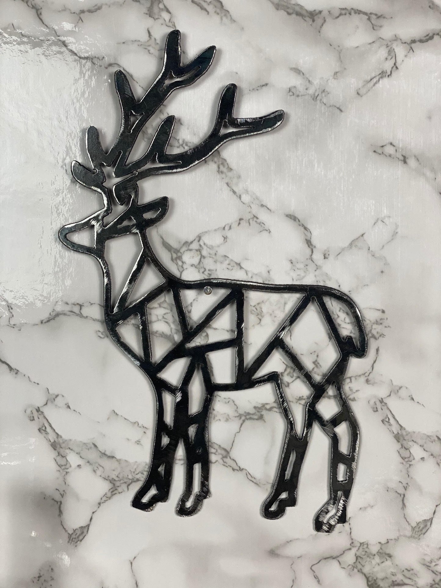 Geometric Stag Deer Stalking Hunting Shapes Brushed Steel Wall Art Modern Home image 1