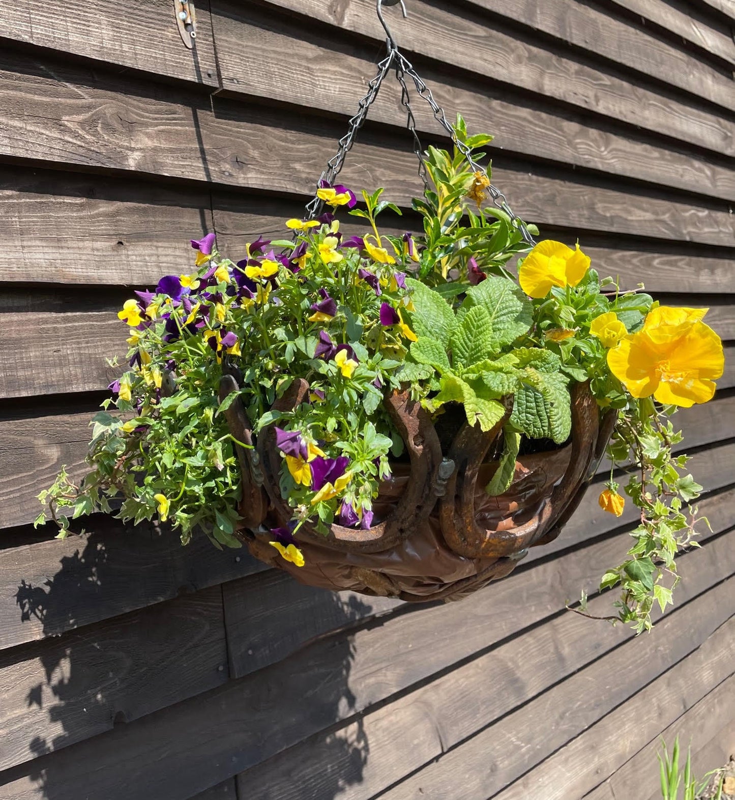 Horseshoe Hanging Basket Flowers Rustic Rusty Love Garden Art Yard Art Present image 4
