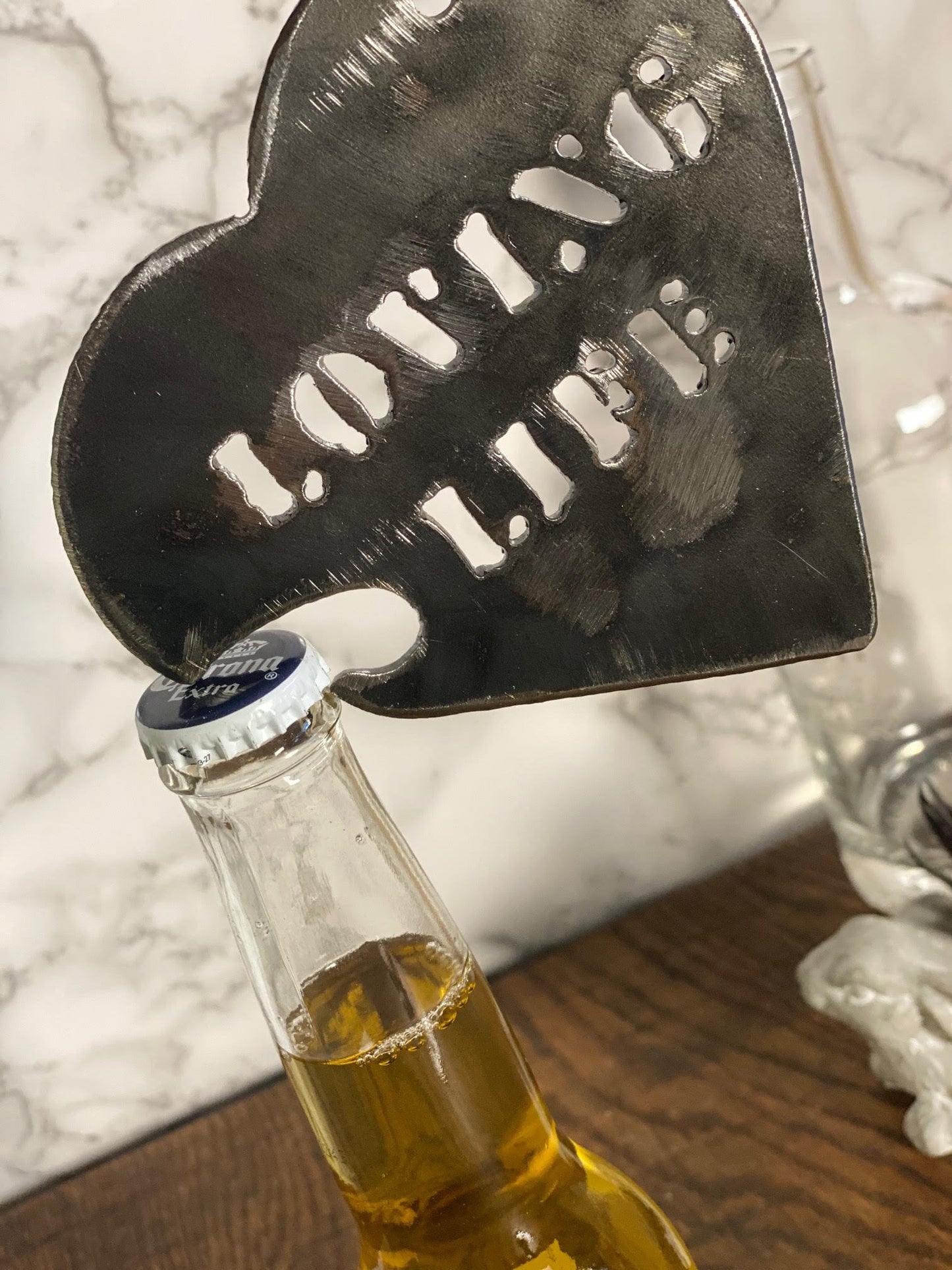 Love Heart Loving Life Bottle Opener Brushed Steel Home Interior Kitchen Utens image 1