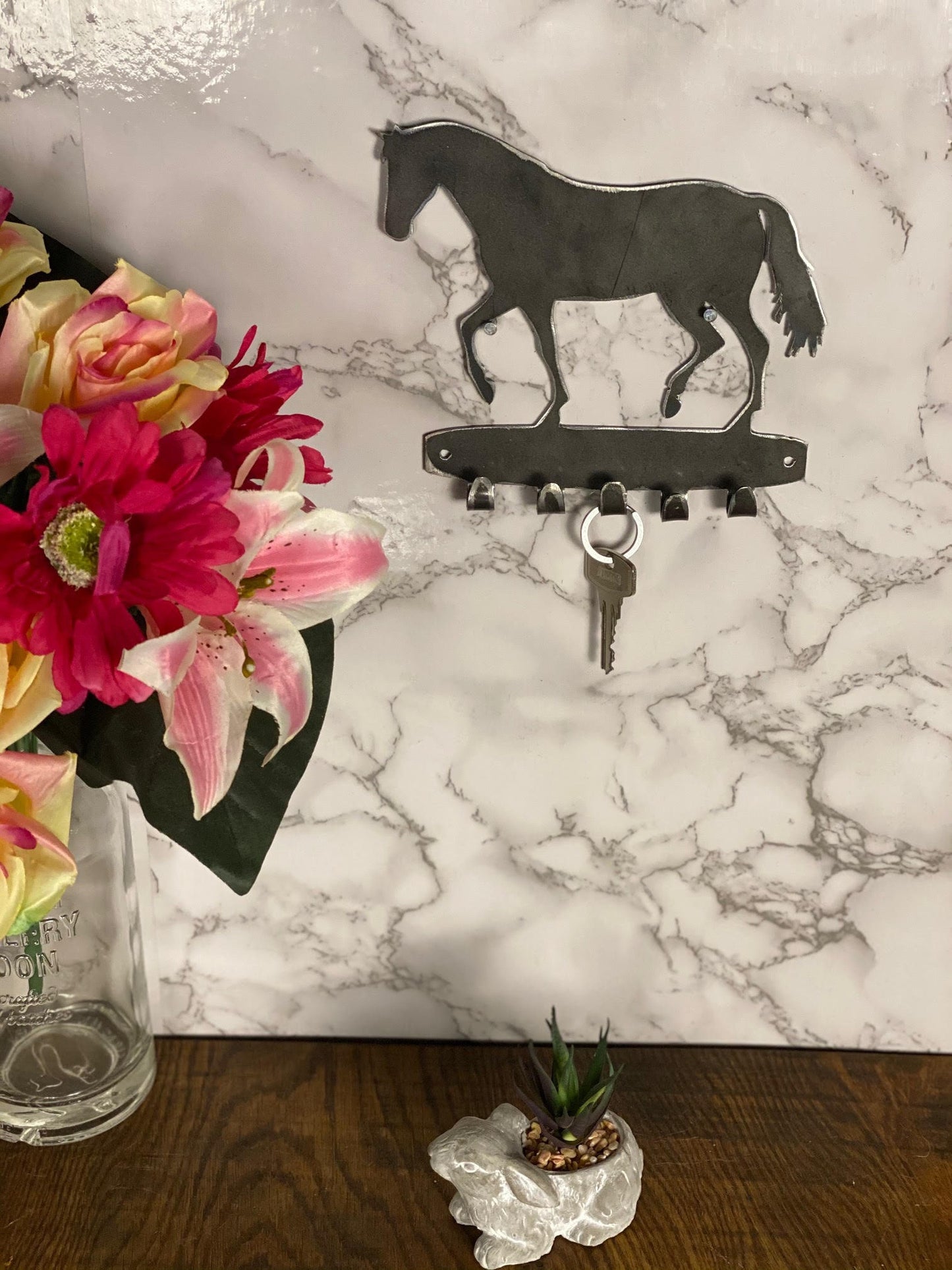 Horse Pony Equestrian Equine Modern Art Key Hook Key Rack Brushed Steel Home D image 3