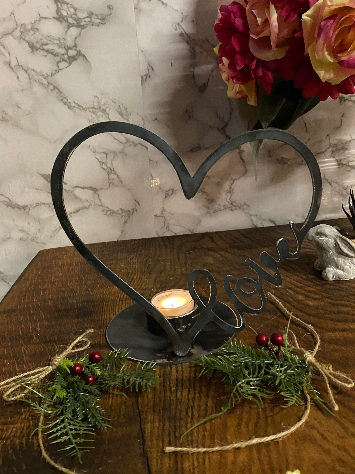 Love Heart Candle Holder Metal Art Present Gift Holiday Candle Stocking Gift I image 0