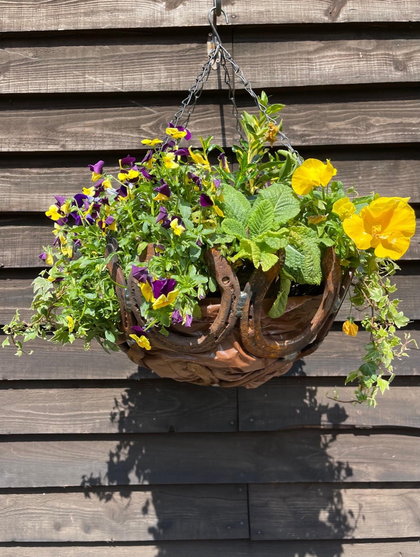 Horseshoe Hanging Basket Flowers Rustic Rusty Love Garden Art Yard Art Present image 0