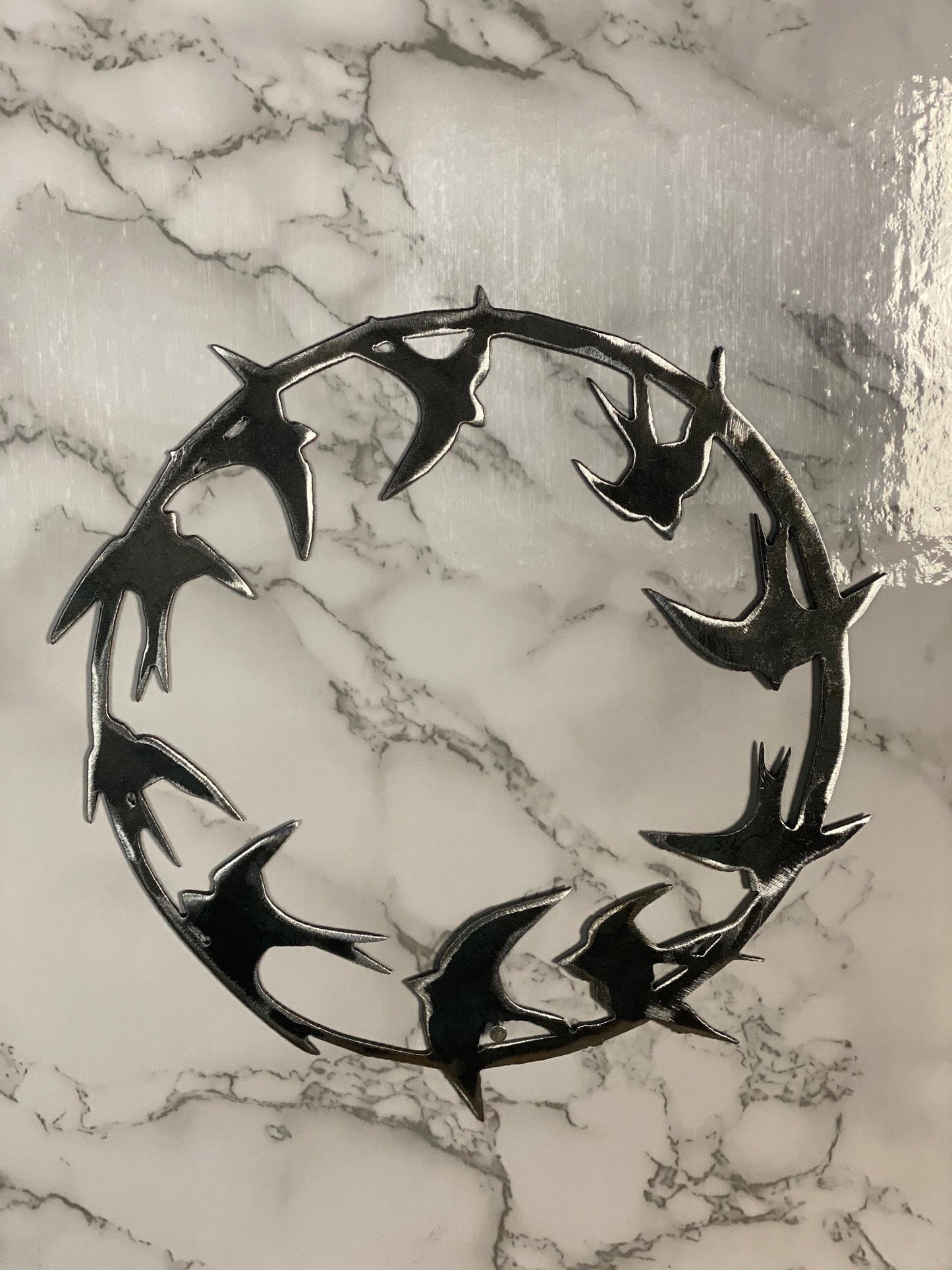 Swift Swallow Bird Wreath Hoop Circle Brushed Steel Wall Art Modern Home Desig image 1