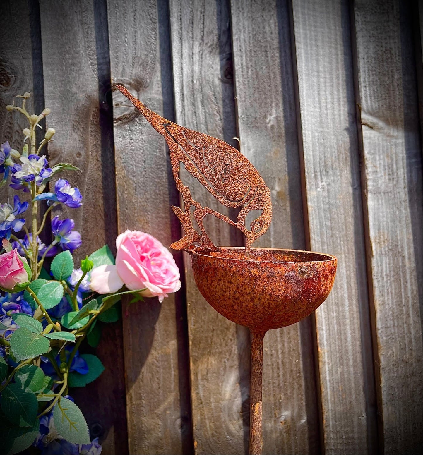 Rain Catcher Bird Bowl Water Catcher Bird Bath Rustic Rusty Garden Art Yard Ar image 0
