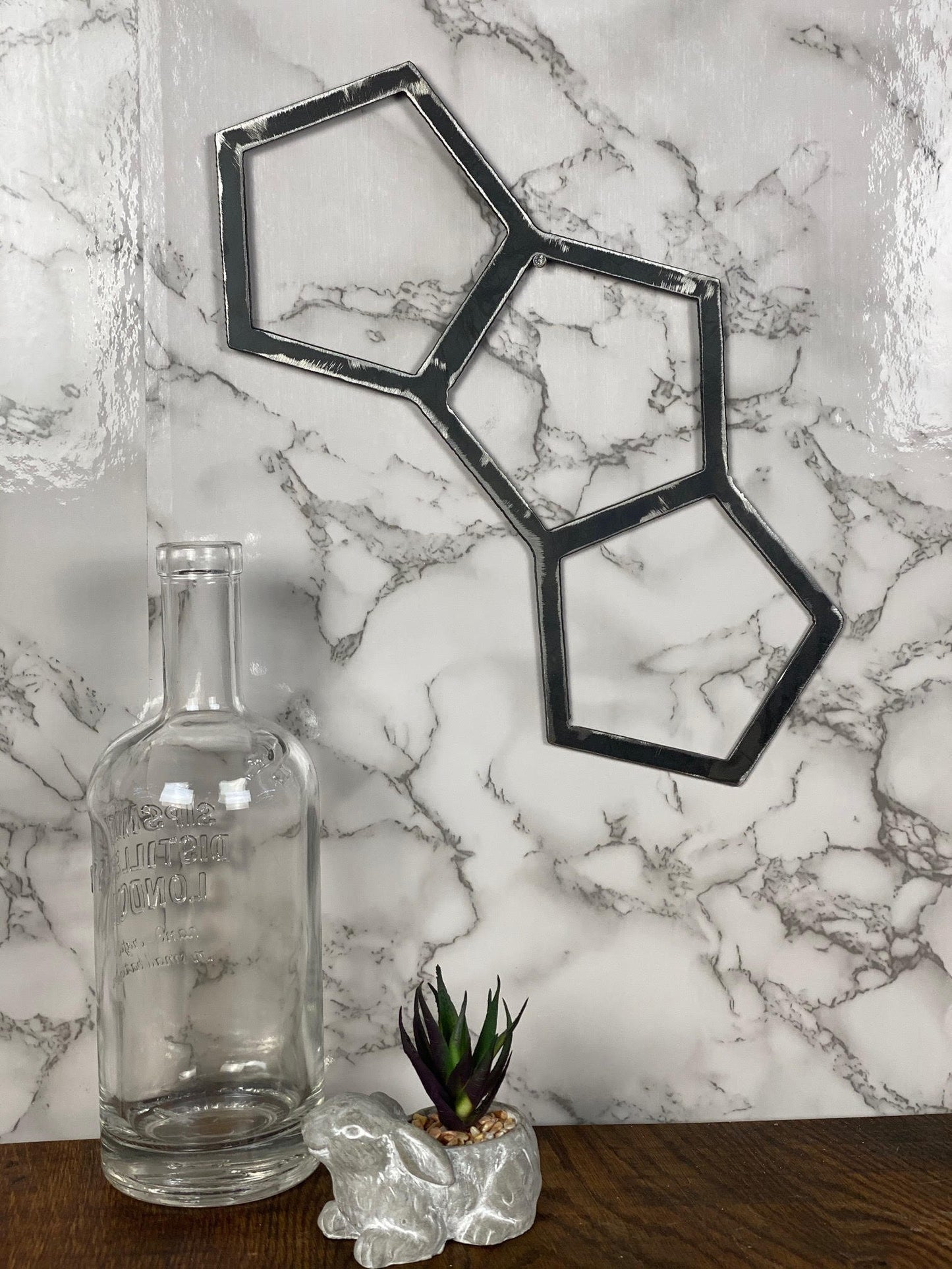 Geometric Hexagonal Shapes Brushed Steel Wall Art Modern Home Design Present G image 1