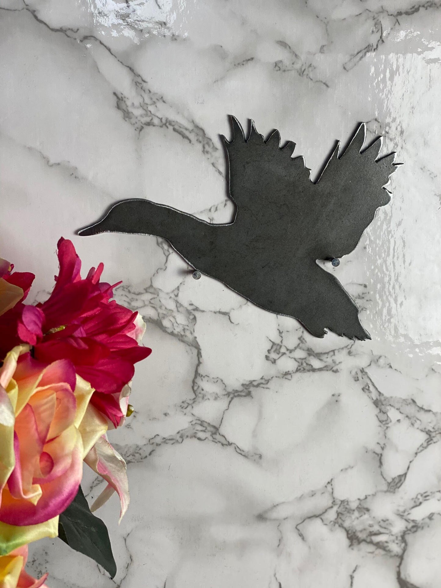 Flying Duck Bird Brushed Steel Home Wall Art Interior Design Metal Art Presen image 1