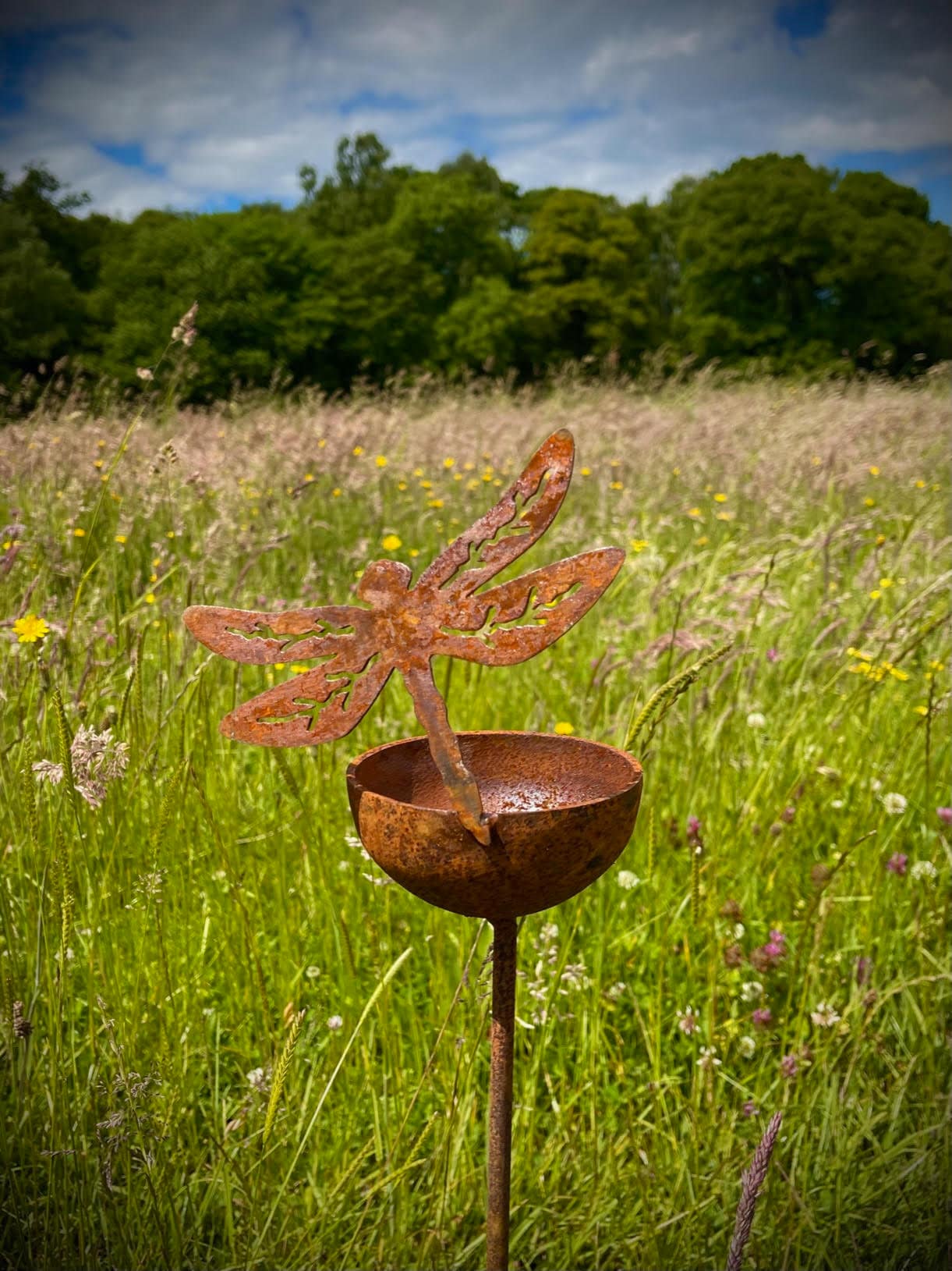 Rain Catcher Bird Bowl Water Catcher Bird Bath Rustic Rusty Garden Art Yard Ar image 3
