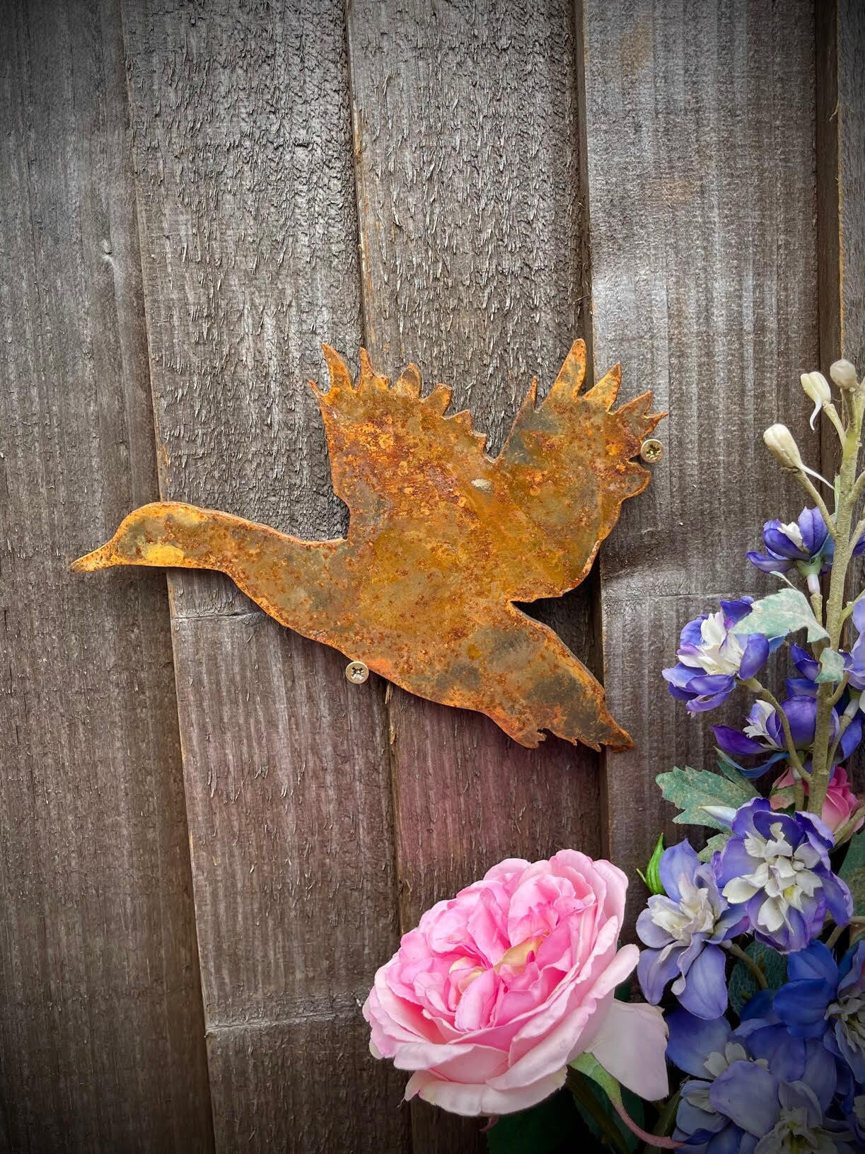 Flying Duck Mallard Puddle Pond Shooting Wild Rustic Rusty Garden Art Yard Art image 0