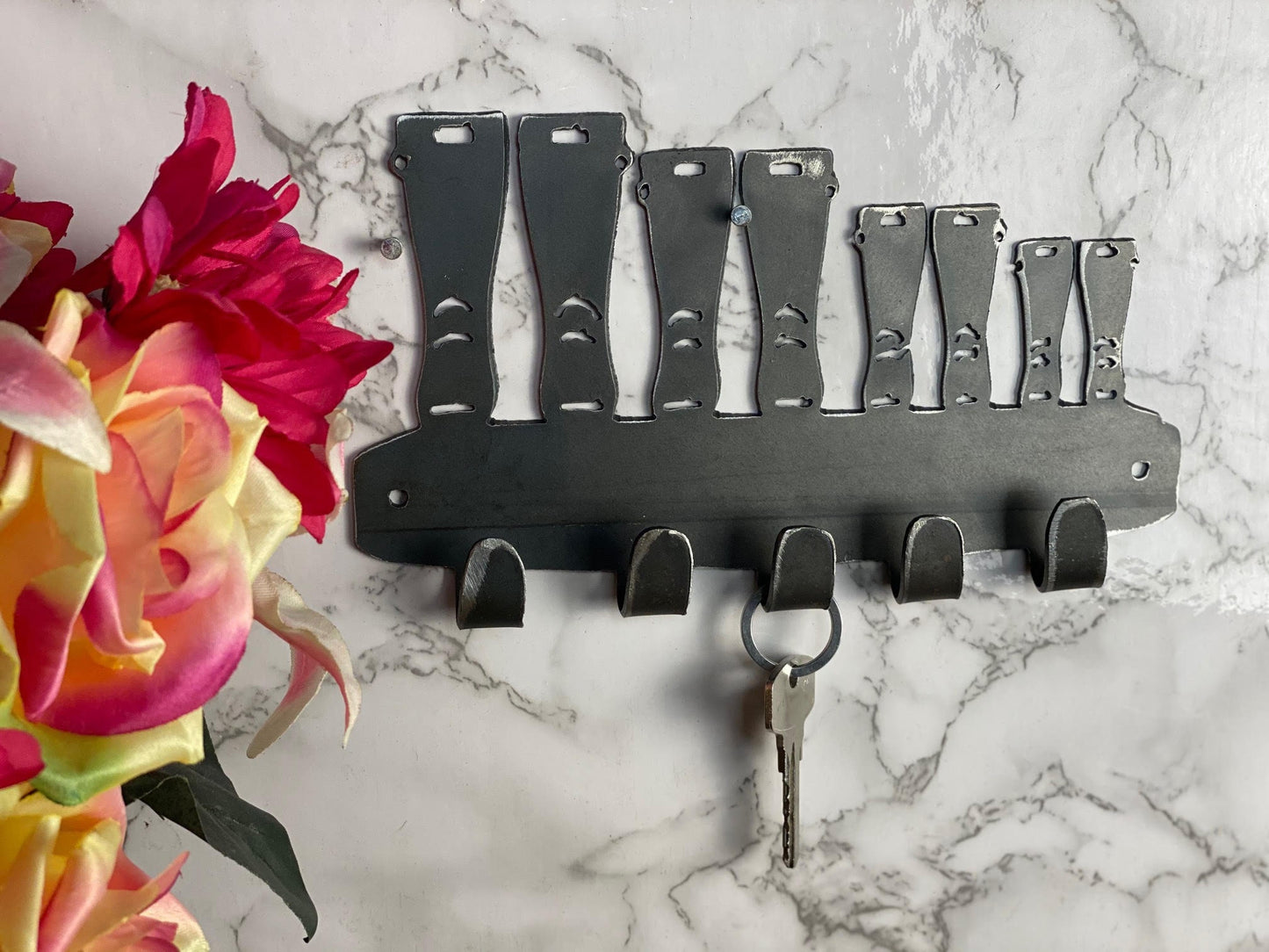 Welly Boot Family Wellies Wellingtons Key Hook Key Rack Brushed Steel Metal Ar image 3