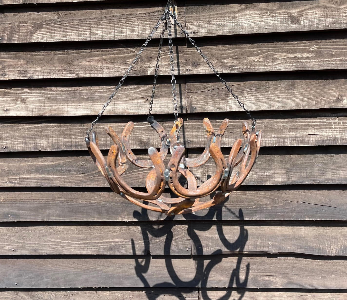 Horseshoe Hanging Basket Flowers Rustic Rusty Love Garden Art Yard Art Present image 1