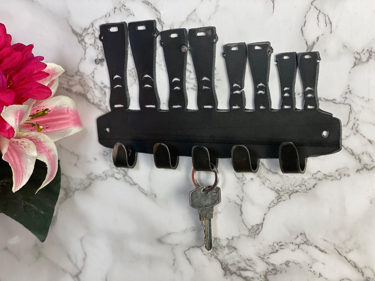Welly Boot Family Wellies Wellingtons Key Hook Key Rack Brushed Steel Metal Ar image 0