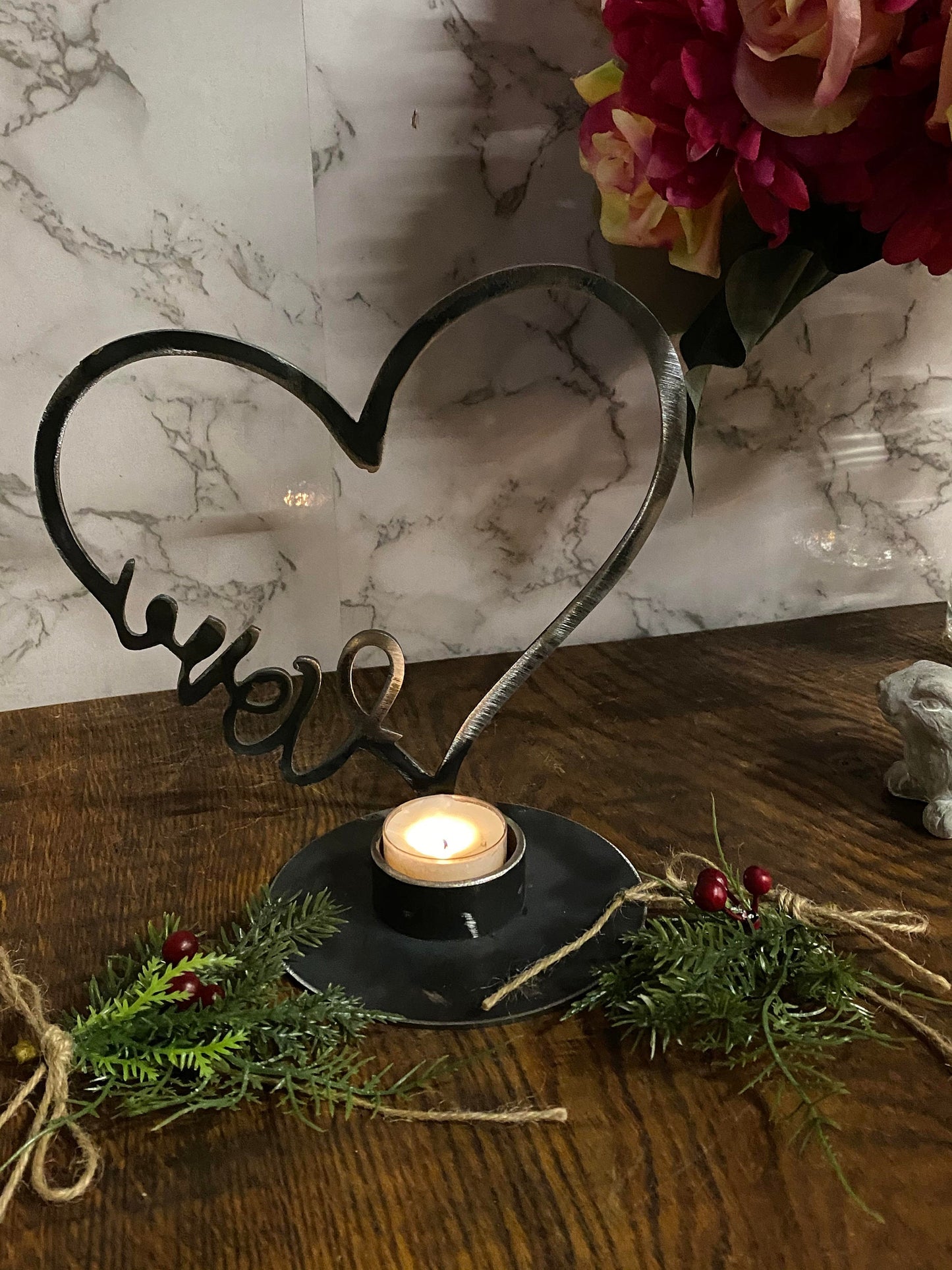 Love Heart Candle Holder Metal Art Present Gift Holiday Candle Stocking Gift I image 2