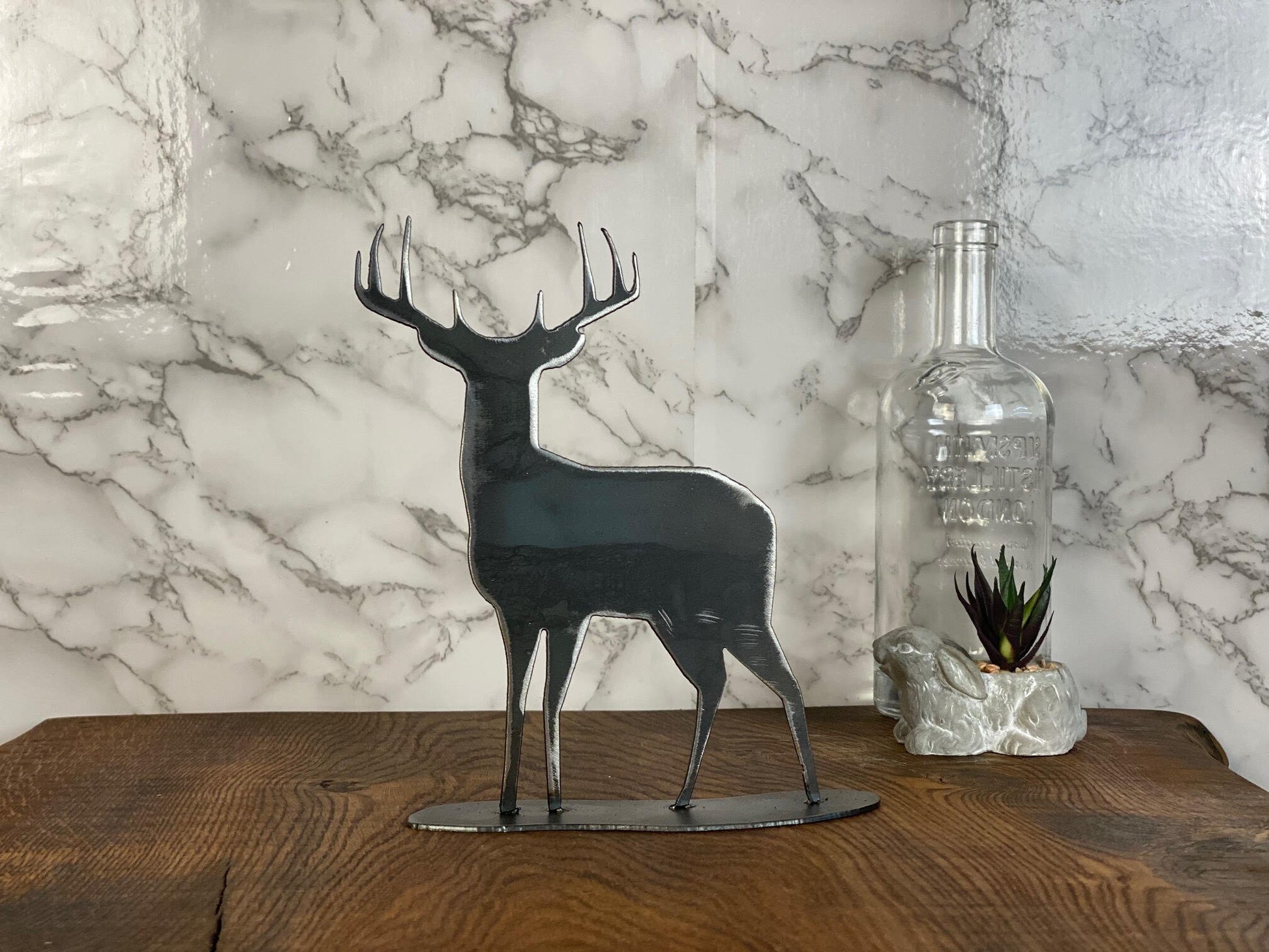 Stag Deer Sculpture Rutting Wildlife Brushed Steel Home Interior Design Presen image 3