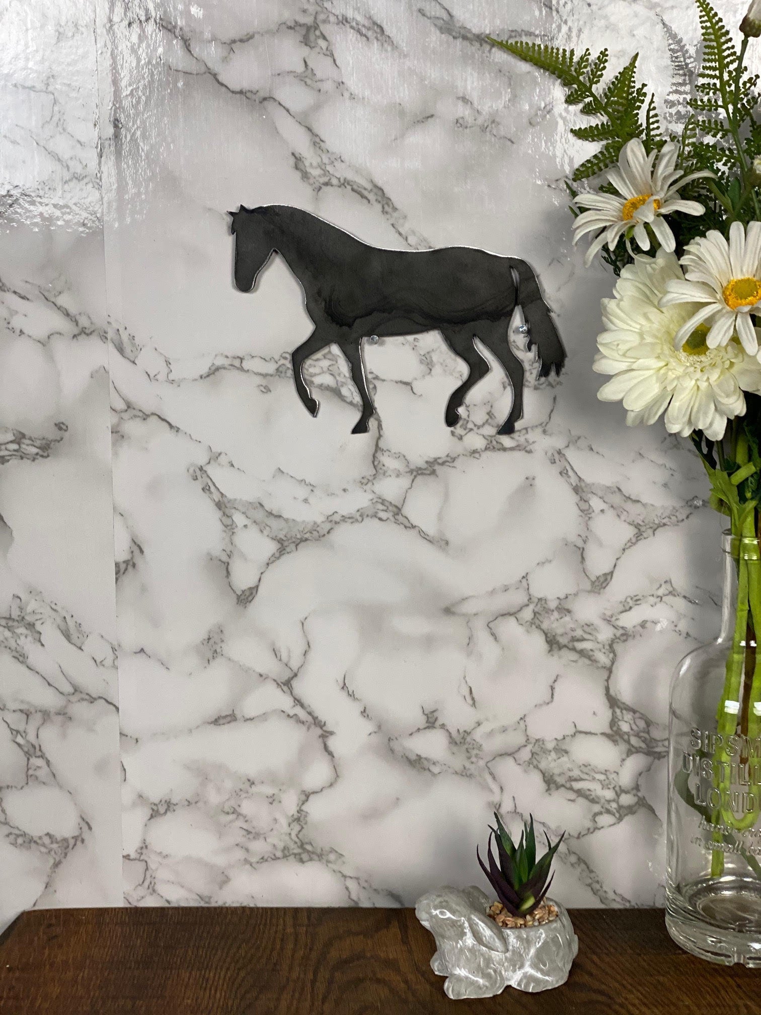 Horse Equine Pony Brushed Steel Wall Art Modern Home Design Present Gift Idea image 1