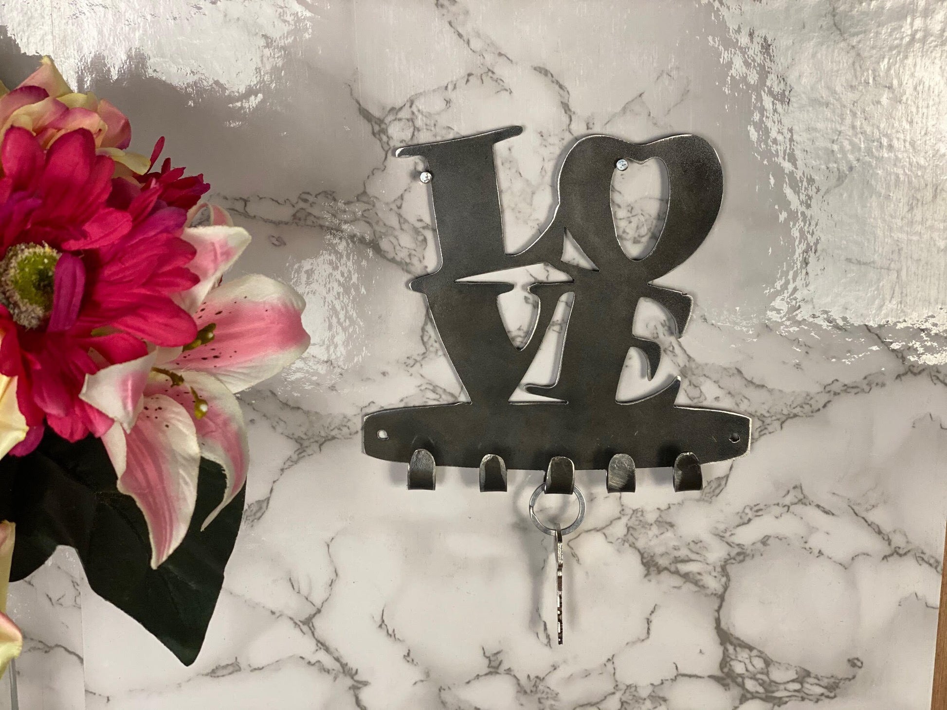LOVE Love Home Sweet Home Hearts Key Hook Key Rack Brushed Steel Home Design P image 4