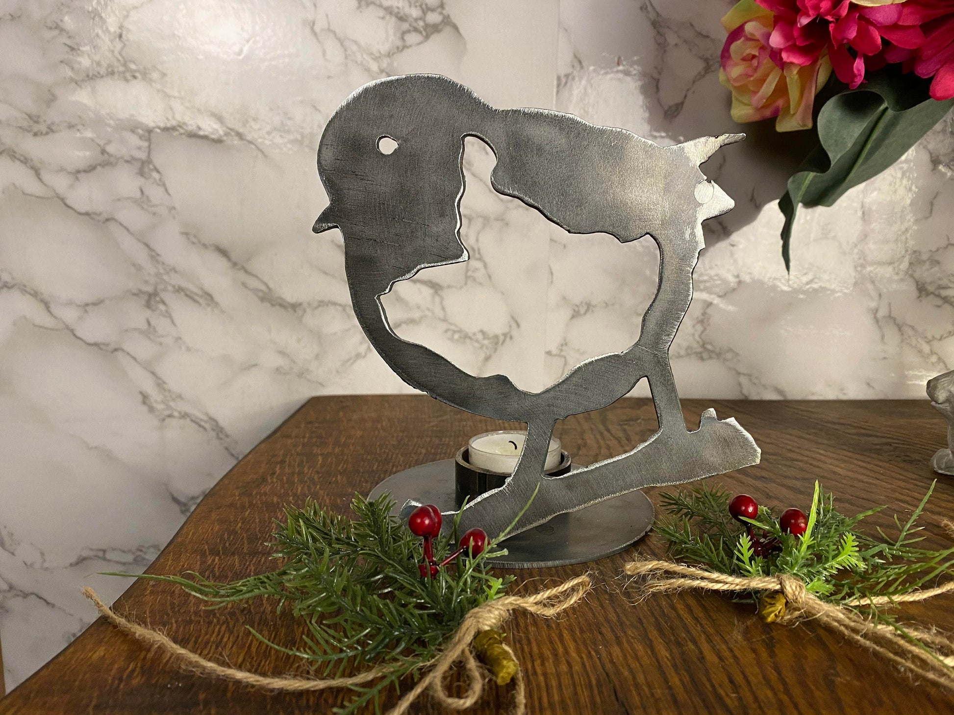 Red Robin Candle Holder Bird Xmas Festive Santa Present  Holiday Candle Gift image 2