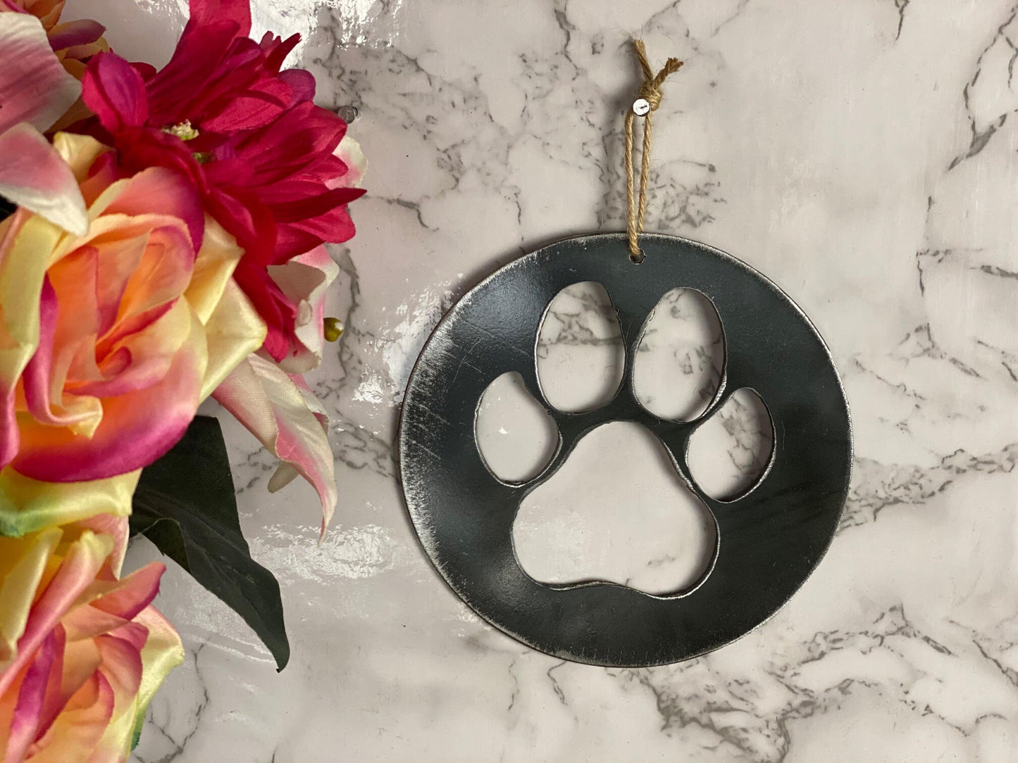 Dog Cat Paw Pet Memorial Brushed Steel Effect Metal Art Wall Hanging Present G image 2