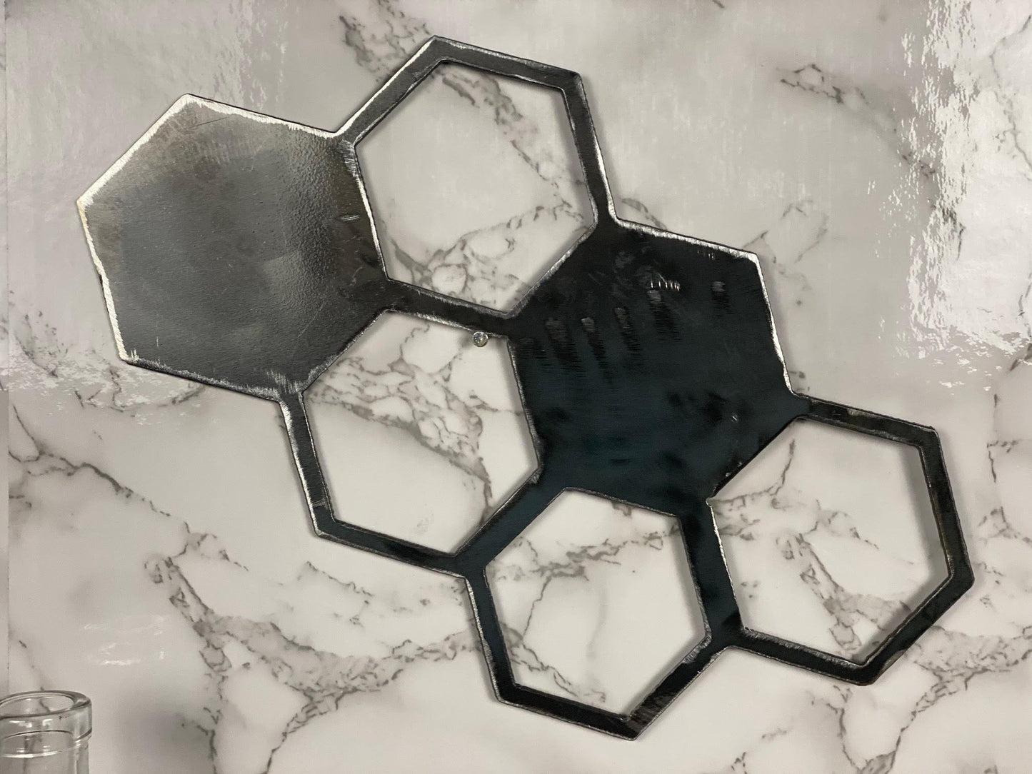 Geometric Honeycomb Shapes Brushed Steel Wall Art Modern Home Design Present G image 1