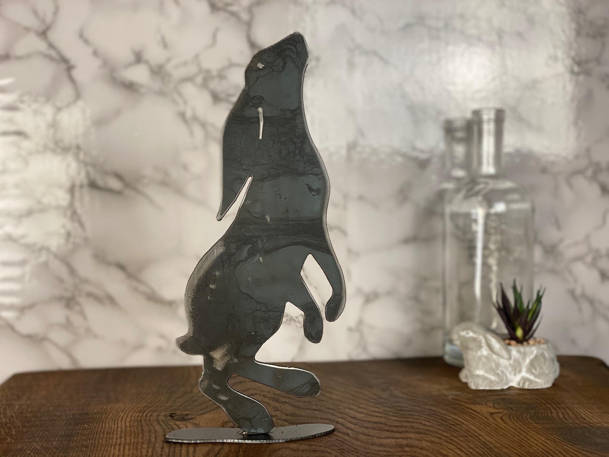 Moon Hare Rabbit Wildlife Brushed Steel Metal Art Home  Interior Design Presen image 1