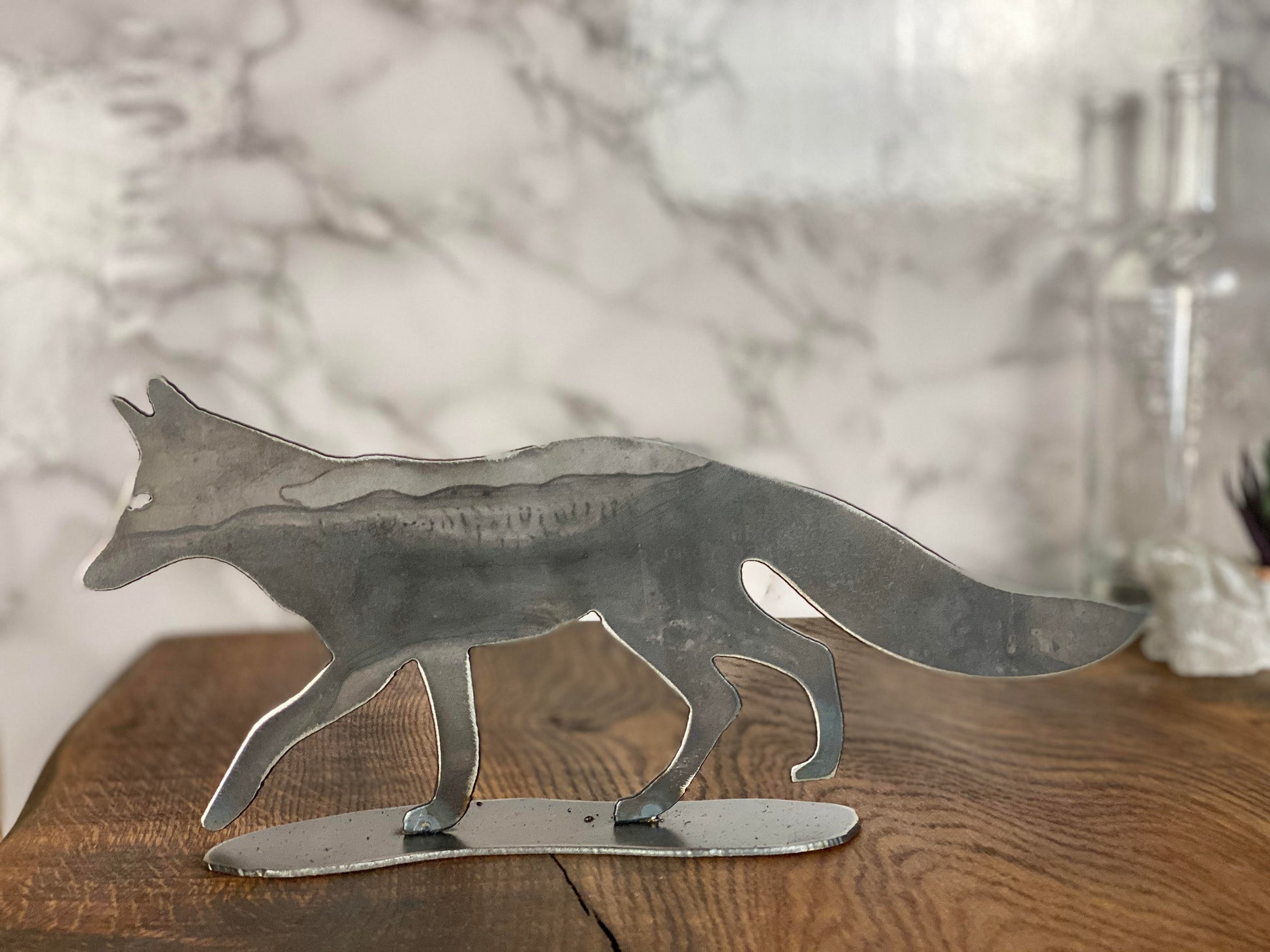 Fox Walking Sculpture Hunting Wildlife Brushed Steel Home Interior Design Pres image 2