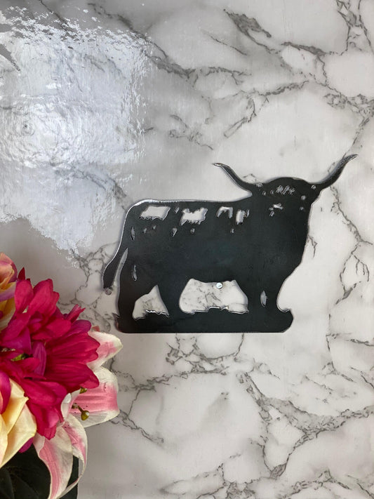 Highland Cow Cattle Meat Farmer Farming Brushed Steel Home Wall Art Interior D image 0