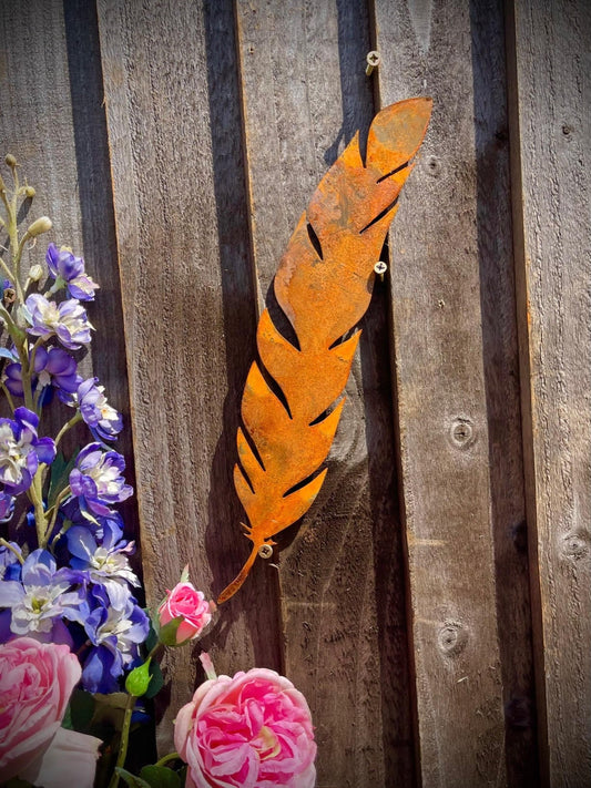 Feather Rustic Rusty Garden Art Yard Art Present Gift Idea image 0