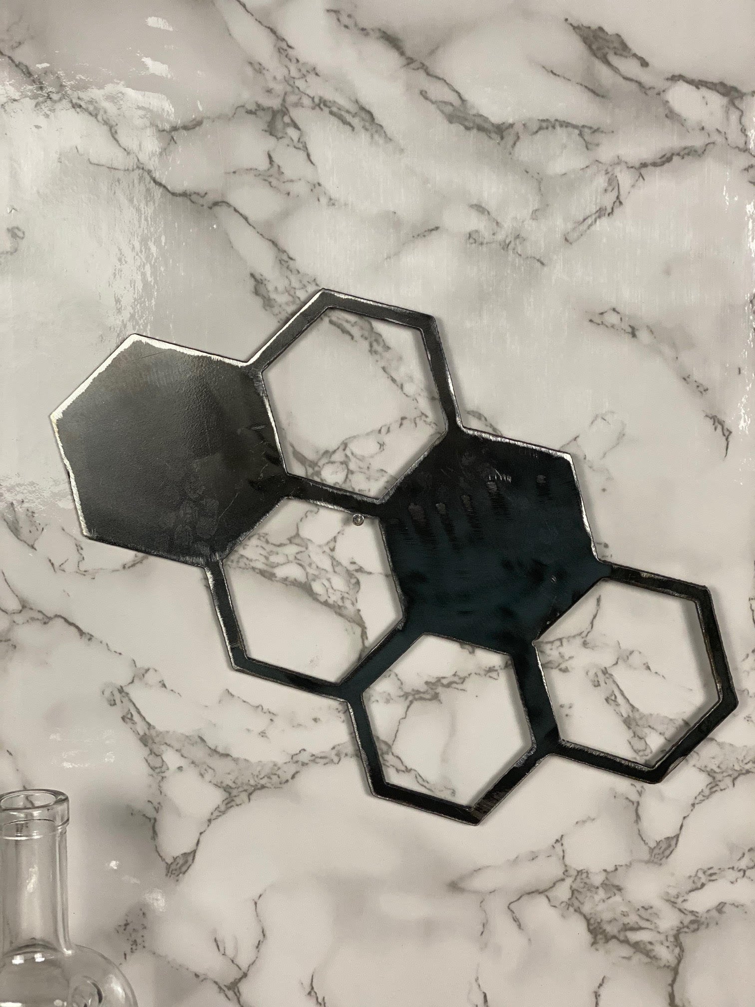 Geometric Honeycomb Shapes Brushed Steel Wall Art Modern Home Design Present G image 2