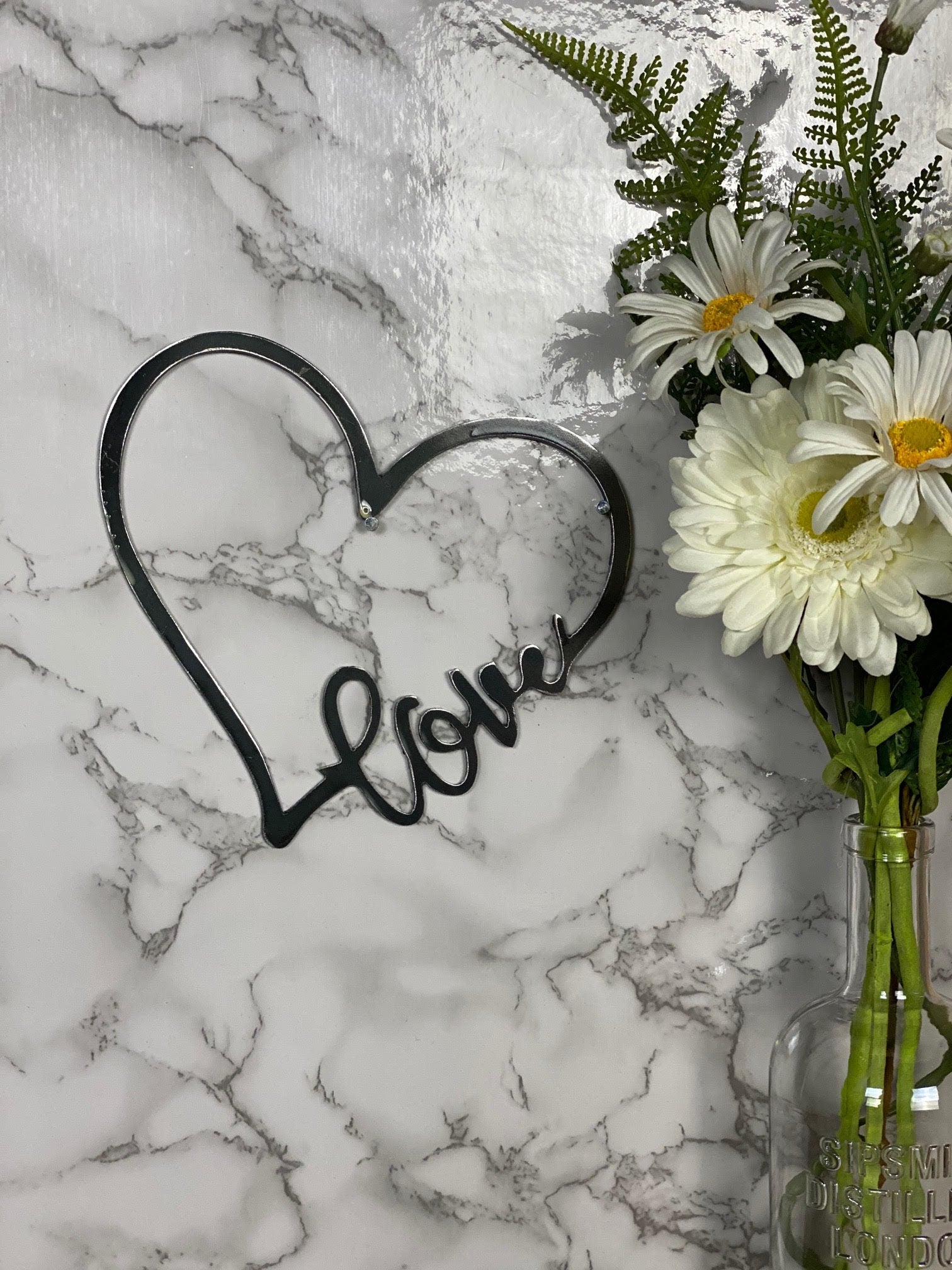 Love Sign Love Heart Brushed Steel Wall Art Modern Home Design Present Gift Id image 2