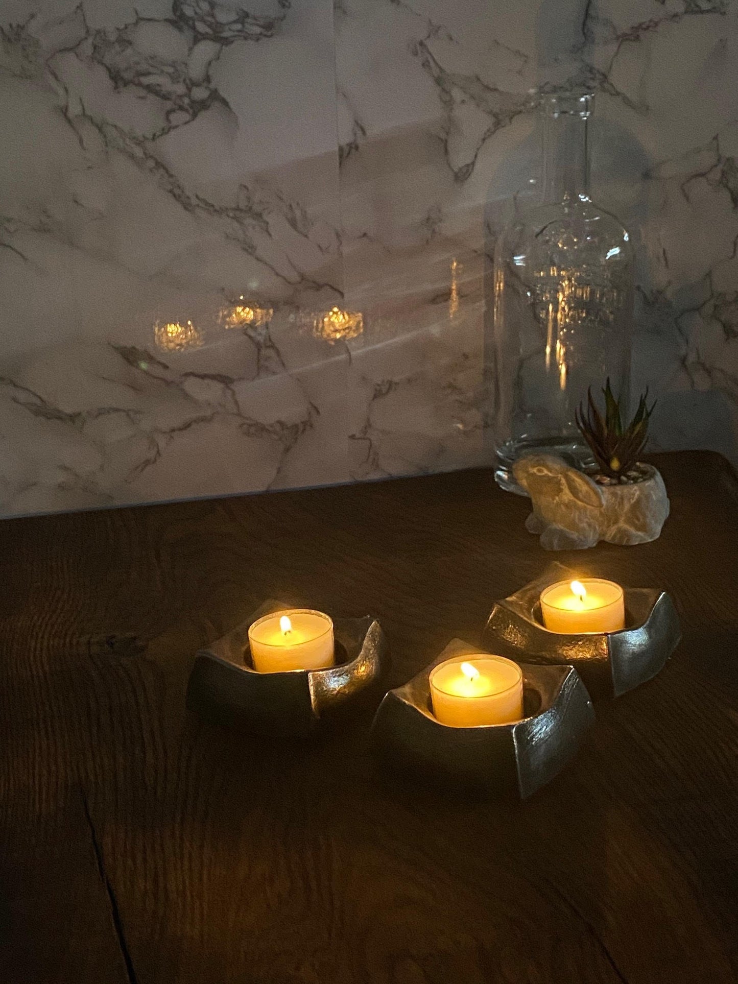 Handmade Candle Holders Tea Light Brushed Steel Modern Home Design Present Gif image 1