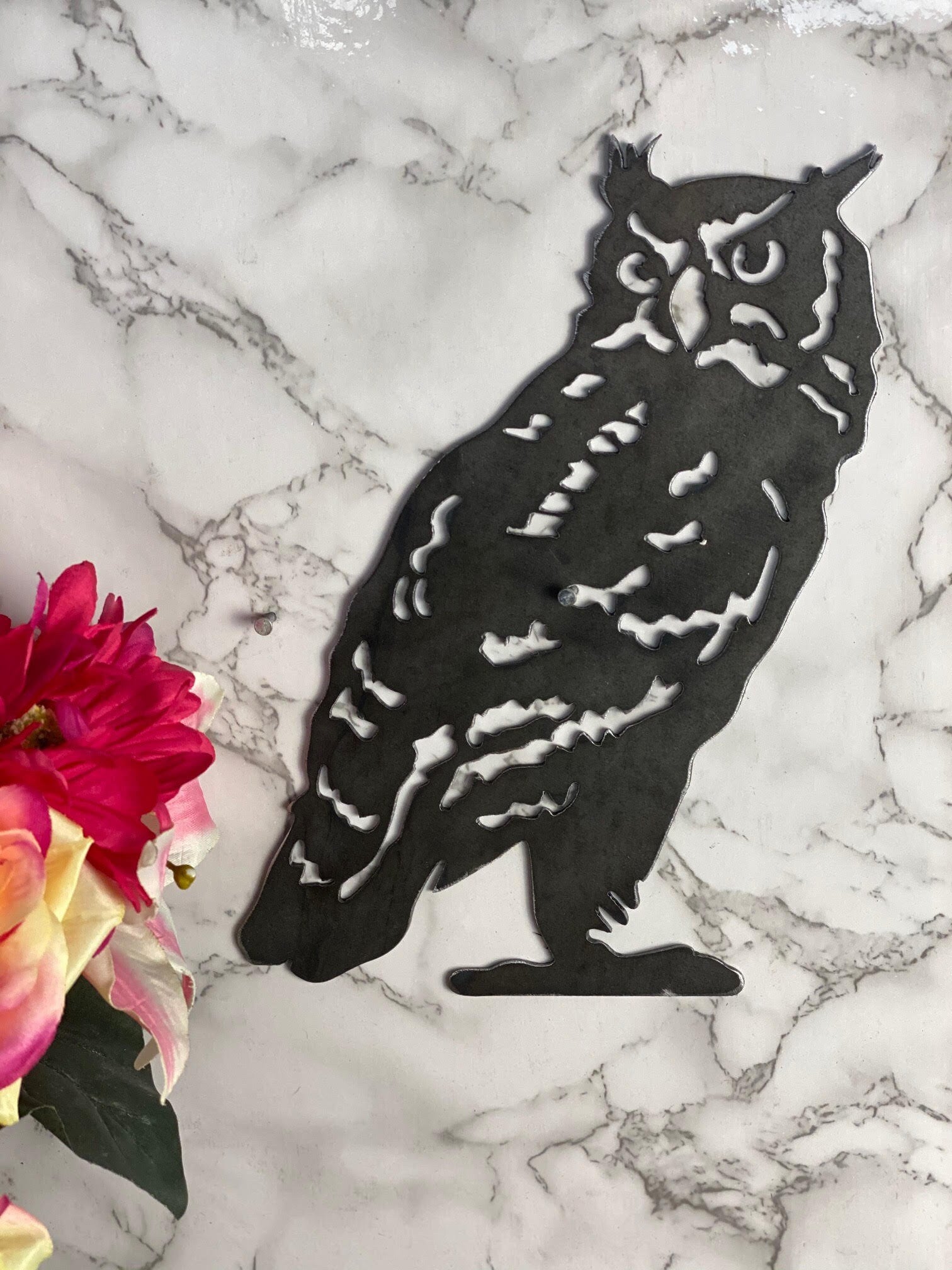 Watching Tawny Owl Barn Owl Wildlife Brushed Steel Home Wall Art Interior Desi image 2
